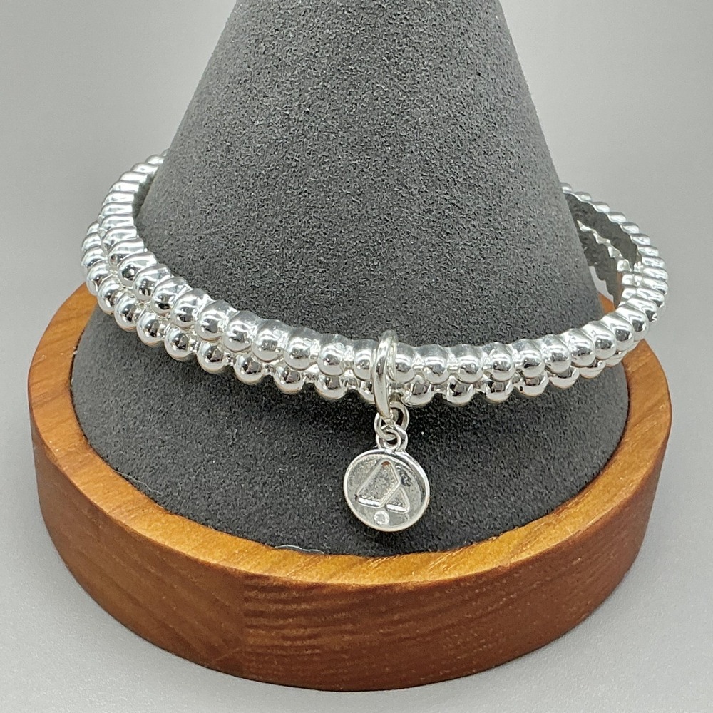 Liz Claiborne Bracelet Silver Tone Beaded‎ Bangle Logo Charm Womens Jewelry